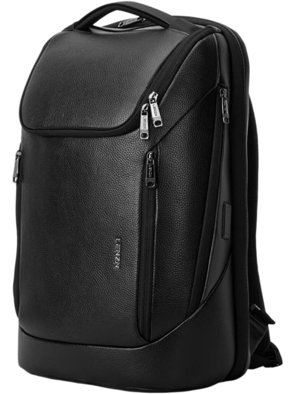 Stylish Water-Resistant Leather Laptop Backpack with USB Port, Fits 15.6